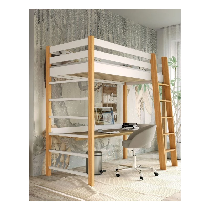 Gyerek magasított ágy 80x190 GOLDBORO - tölgy / fehér
