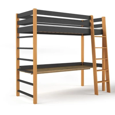 Gyerek magasított ágy 80x190 GOLDBORO - tölgy / fekete