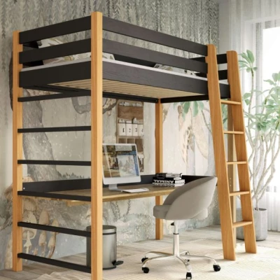 Gyerek magasított ágy 80x190 GOLDBORO - tölgy / fekete