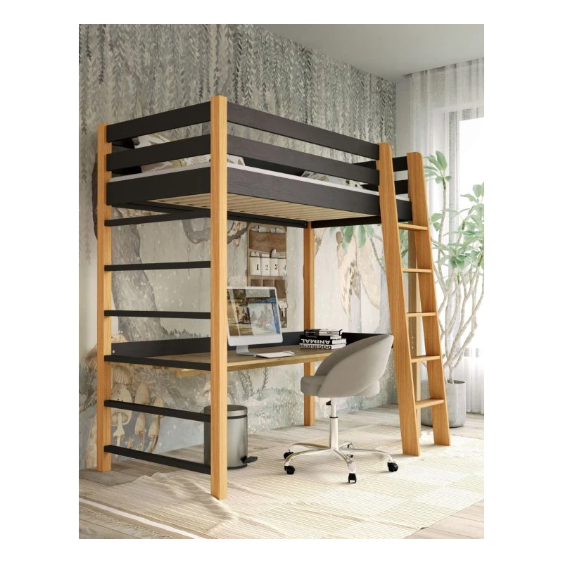 Gyerek magasított ágy 80x190 GOLDBORO - tölgy / fekete
