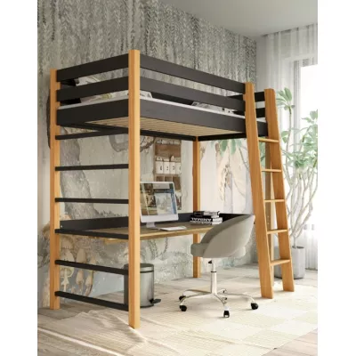 Gyerek magasított ágy 80x190 GOLDBORO - tölgy / fekete
