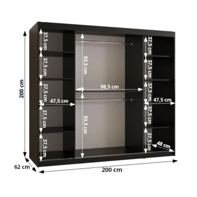 Széles gardrób 200 cm CASANDRA - kasmír / fekete