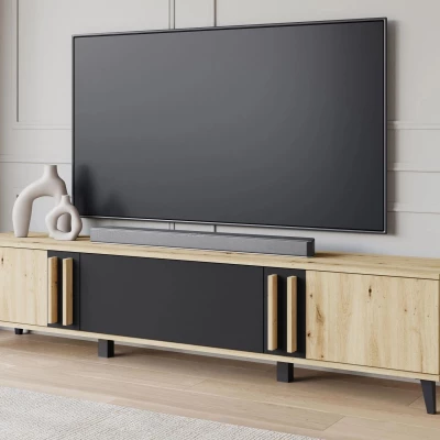 POULSBO széles TV-állvány - kézműves tölgy / fekete grafit