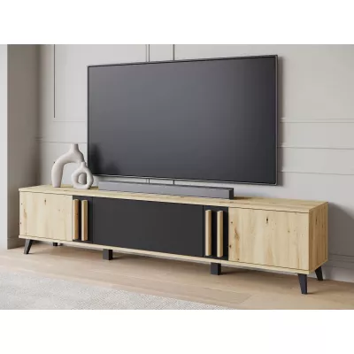 POULSBO széles TV-állvány - kézműves tölgy / fekete grafit