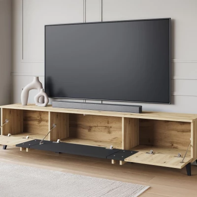POULSBO széles TV-állvány - kézműves tölgy / fekete grafit