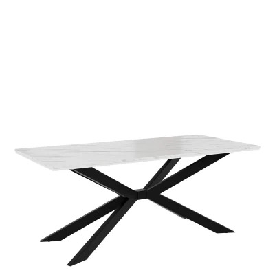 Designer étkezőasztal 190x90 LYNNWOOD - fehér márvány / fényes fehér / fekete