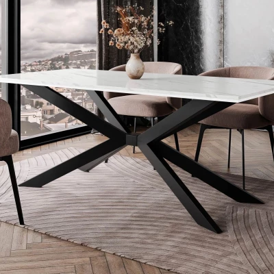 Designer étkezőasztal 190x90 LYNNWOOD - fehér márvány / fényes fehér / fekete