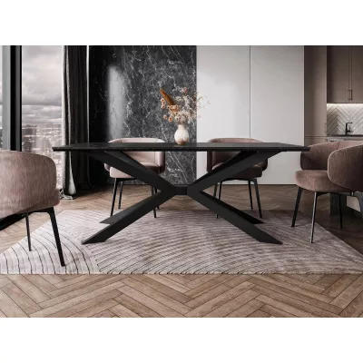 LYNNWOOD dizájner étkezőasztal 190x90 - fekete királykék márvány / fényes fekete / fekete
