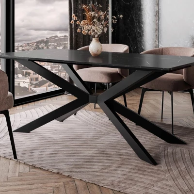 LYNNWOOD dizájner étkezőasztal 190x90 - fekete királykék márvány / fényes fekete / fekete