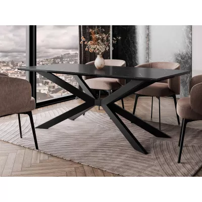 LYNNWOOD dizájner étkezőasztal 190x90 - fekete királykék márvány / fényes fekete / fekete