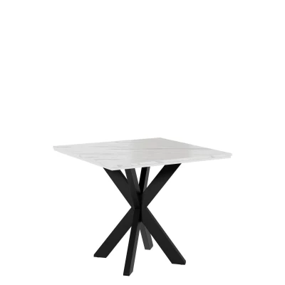 MUKILTEO dizájner étkezőasztal 90x90 - fehér márvány / fényes fehér / fekete