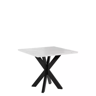 MUKILTEO dizájner étkezőasztal 90x90 - fehér márvány / fényes fehér / fekete