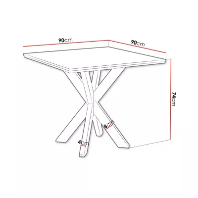 MUKILTEO dizájner étkezőasztal 90x90 - fehér márvány / fényes fehér / fekete
