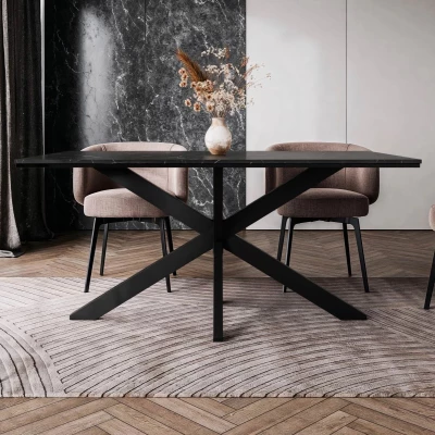 Designer étkezőasztal 160x90 SUMNER - fekete királykék márvány / fényes fekete / fekete