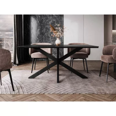 Designer étkezőasztal 160x90 SUMNER - fekete királykék márvány / fényes fekete / fekete