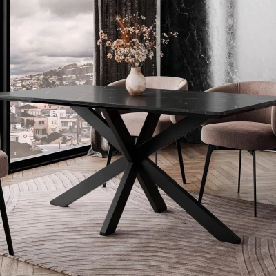 Designer étkezőasztal 160x90 SUMNER - fekete királykék márvány / fényes fekete / fekete
