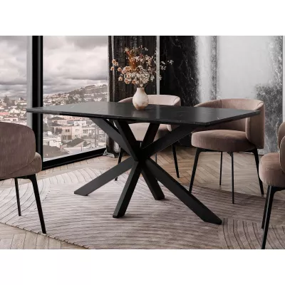 Designer étkezőasztal 160x90 SUMNER - fekete királykék márvány / fényes fekete / fekete
