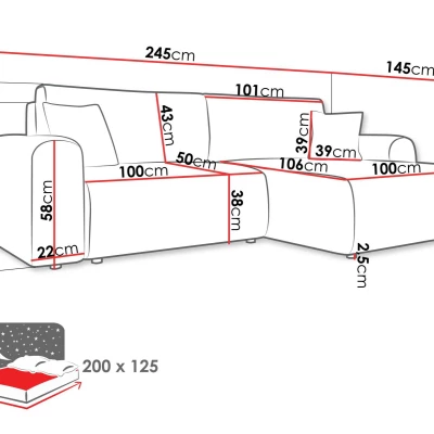 YAKIMA összecsukható sarokkanapé tárolóhellyel - kék