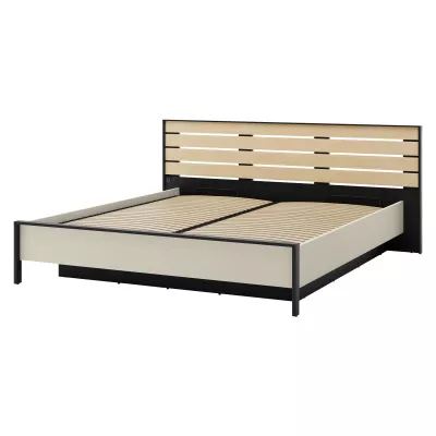 Hálószobabútor ággyal 180x200 REDMOND 2 - tölgy / homokbézs / fekete + INGYENES LED világítás