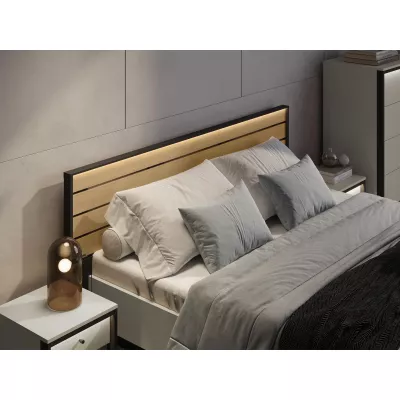 Hálószobabútor ággyal 180x200 REDMOND 2 - tölgy / homokbézs / fekete + INGYENES LED világítás