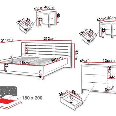 Hálószobabútor ággyal 180x200 REDMOND 2 - tölgy / homokbézs / fekete + INGYENES LED világítás