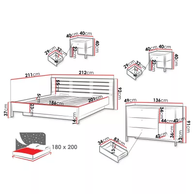 Hálószobabútor ággyal 180x200 REDMOND 2 - tölgy / homokbézs / fekete + INGYENES LED világítás
