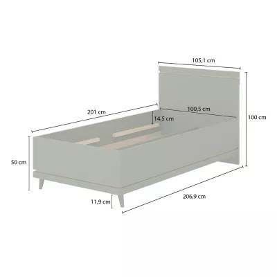 Egyszemélyes ágy 100x200 ARWEN - zöld / tölgy