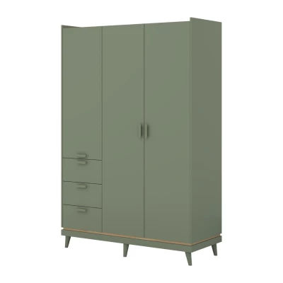 Háromajtós szekrény fiókokkal 144 cm ARWEN - zöld / tölgy