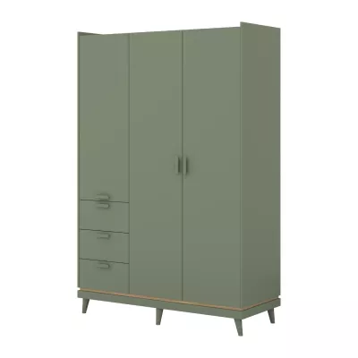 Háromajtós szekrény fiókokkal 144 cm ARWEN - zöld / tölgy