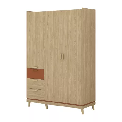 Háromajtós szekrény fiókokkal 144 cm ARWEN - tölgy / tégla