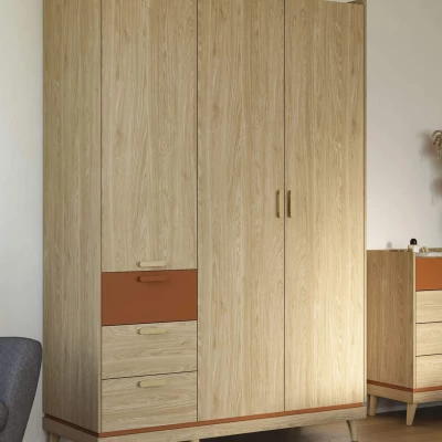 Háromajtós szekrény fiókokkal 144 cm ARWEN - tölgy / tégla