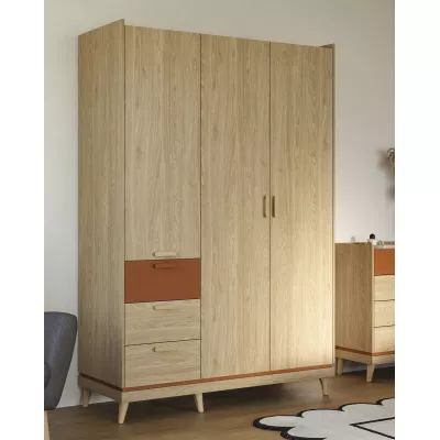 Háromajtós szekrény fiókokkal 144 cm ARWEN - tölgy / tégla