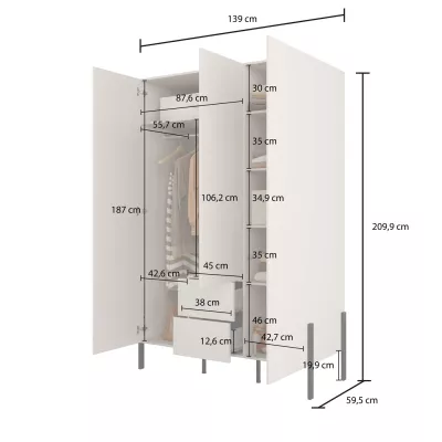 Magas gardrób 139 cm ADIS S - kasmír