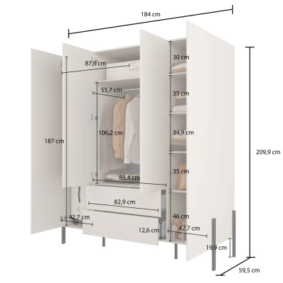 Nagyméretű gardrób 184 cm ADIS S - kasmír