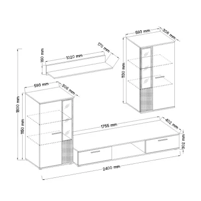 SANA nappali bútor világítással - lefkas tölgy