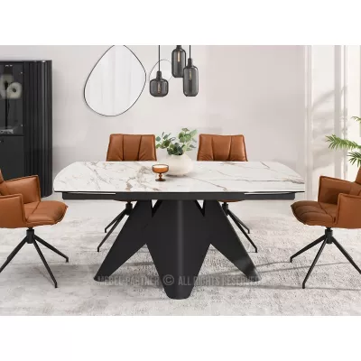 Kihúzható étkezőasztal HAMAD - bézs márvány / fekete