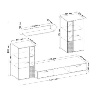 SANA nappali bútor - fehér / artisan tölgy