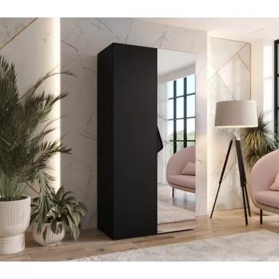 Keskeny gardróbszekrény 100 cm AMARIS 2 tükörrel - fekete / fekete fogantyú
