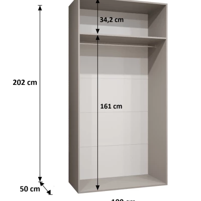 Keskeny gardróbszekrény 100 cm AMARIS 2 tükörrel - fekete / fekete fogantyú