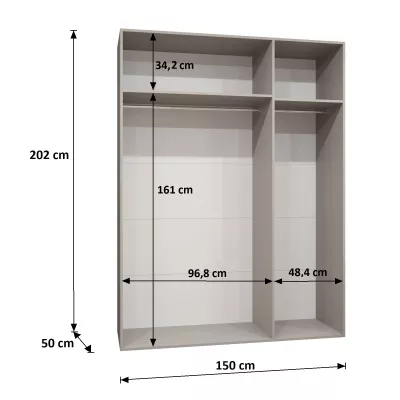 Háromajtós szekrény 150 cm AMARIS 2 - fehér / fekete fogantyúk