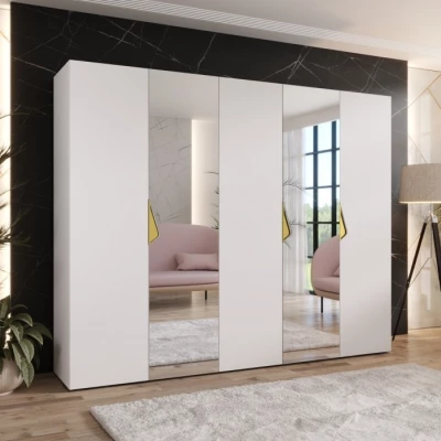 Széles gardrób 250 cm AMARIS 2 tükörrel - fehér / arany fogantyúk