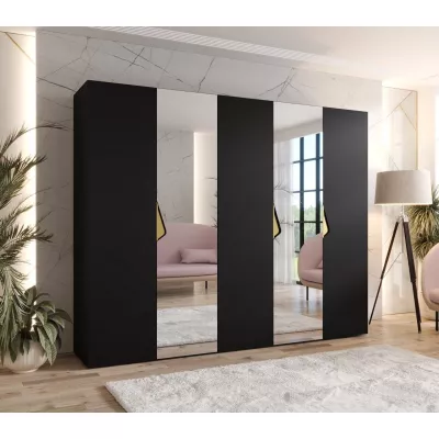Széles gardrób 250 cm AMARIS 2 tükörrel - fekete / arany fogantyúk