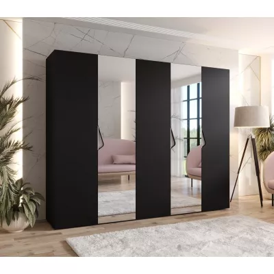 Széles gardrób 250 cm AMARIS 2 tükörrel - fekete / kasmír fogantyúk