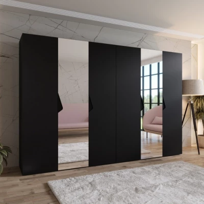 Elegáns tükrös szekrény 300 cm AMARIS 2 - fekete / fekete fogantyúk