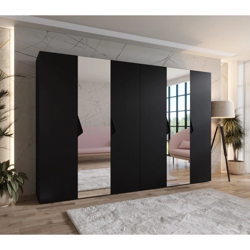 Elegáns tükrös szekrény 300 cm AMARIS 2 - fekete / fekete fogantyúk
