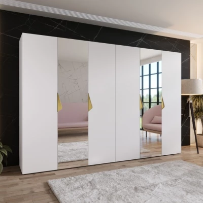 Elegáns tükrös szekrény 300 cm AMARIS 2 - fehér / arany fogantyúk