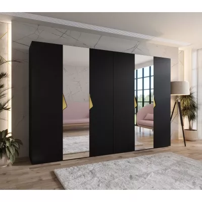Elegáns tükrös szekrény 300 cm AMARIS 2 - fekete / arany fogantyúk