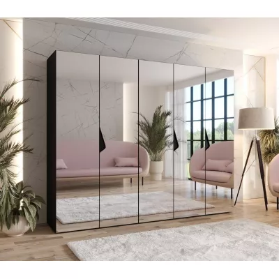 Széles gardrób 250 cm AMARIS 3 tükörrel - fekete / fekete fogantyúk