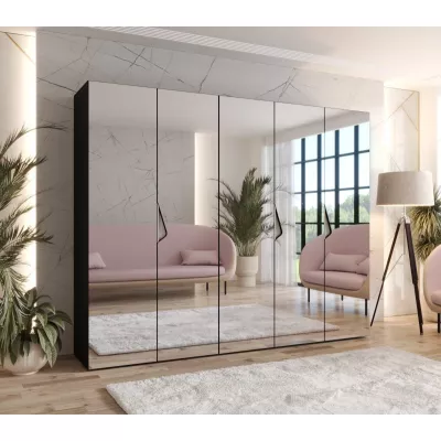 Széles gardrób 250 cm AMARIS 3 tükörrel - fekete / kasmír fogantyúk