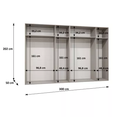 Tükrös hatajtós gardróbszekrény 300 cm AMARIS 3 - fekete / arany fogantyúk